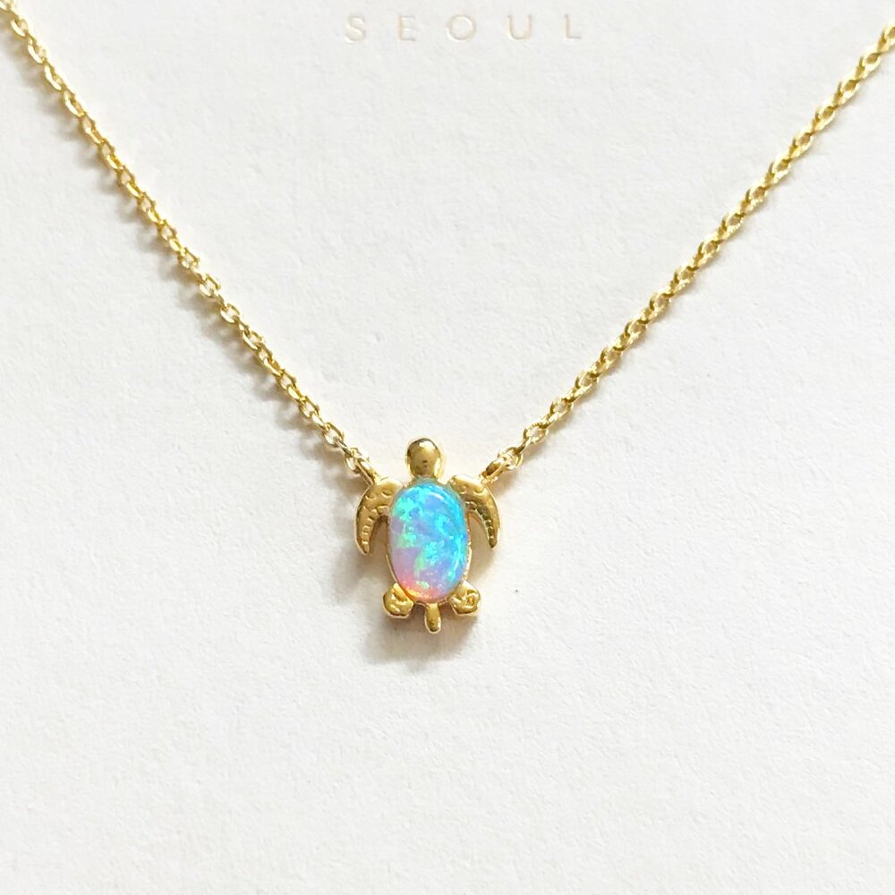 MUSTHAVE Gold Plated Blue Opal Sea Turtle Pendant Short Necklace